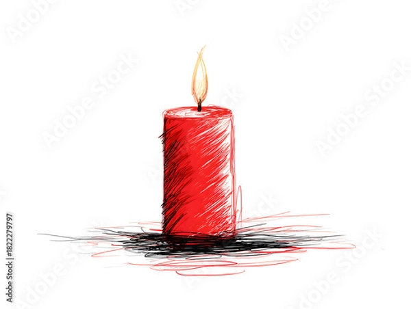 Obraz Red candle isolated on white one line art 
