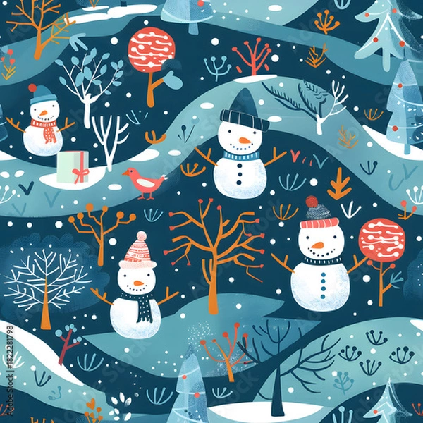 Obraz Christmas seamless pattern with snowman