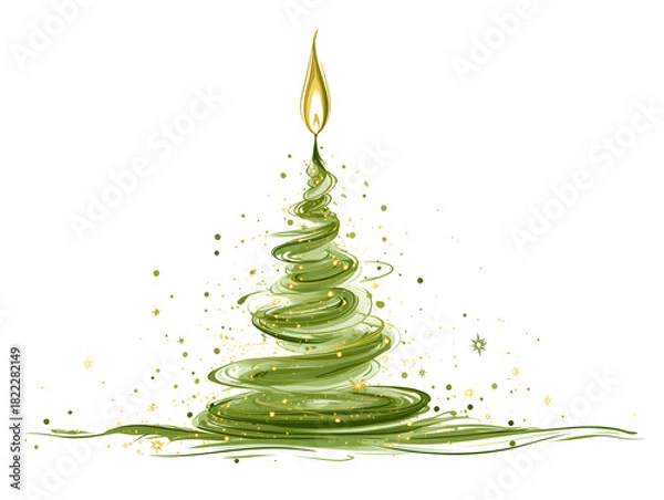 Obraz Christmas tree  green online art on a white background, good for card, greetings 