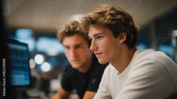 Obraz A team of aerospace engineers evaluating torque output in a prototype electric aircraft propeller, watching real-time thrust and rotational load graphs in a cleanroom lab — aerospace innovation,