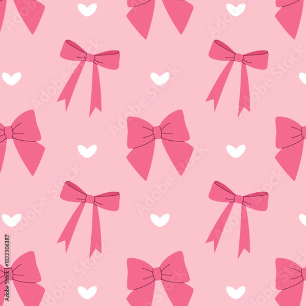 Obraz Seamless pattern of pink bows and hearts.