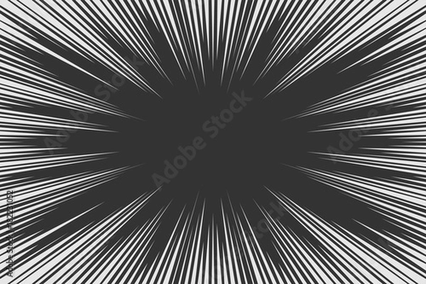 Fototapeta Black and white radial lines comics style backround. Manga action, speed abstract. Vector illustration