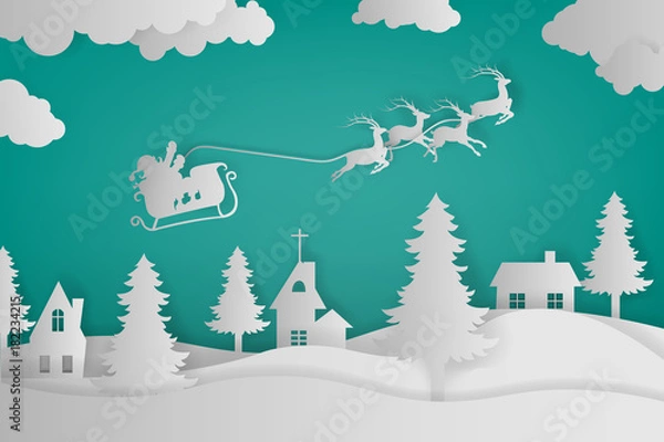 Obraz Vector christmas & New Year background paper cut for greeting card design, calendar illustration.