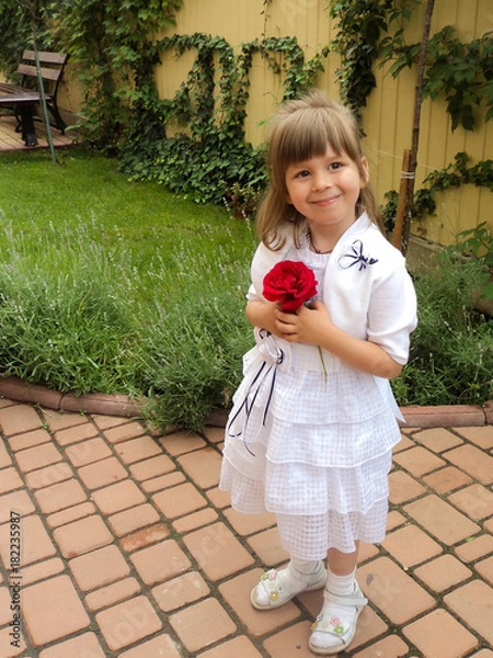 Fototapeta A child with a rose in his hands