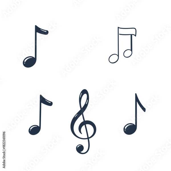 Fototapeta Charming hand-drawn music notes and treble clef vector illustration set. Simple line art music symbols perfect as graphic design elements for creative projects