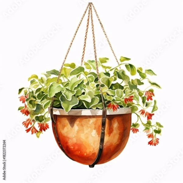 Fototapeta Hanging basket of blooming honeysuckle illustration against white background