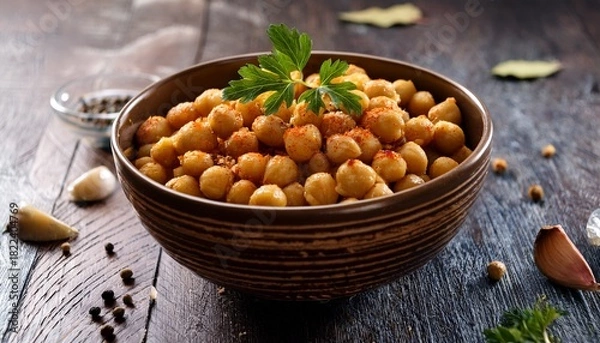 Obraz chickpea snack bowl with spices and herbs
