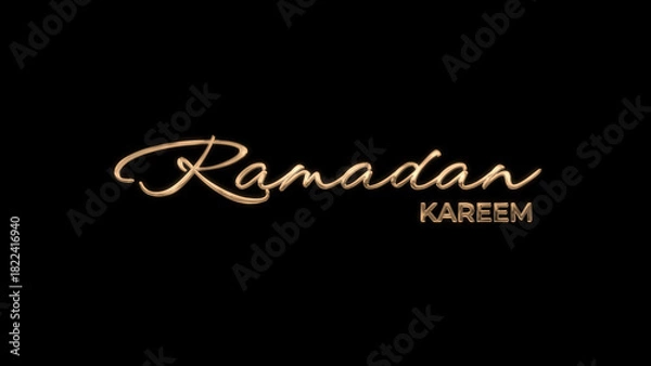 Obraz Happy Ramadan Kareem text image in golden color Style on a black background. Islamic image in welcoming the holy month of Ramadan.
