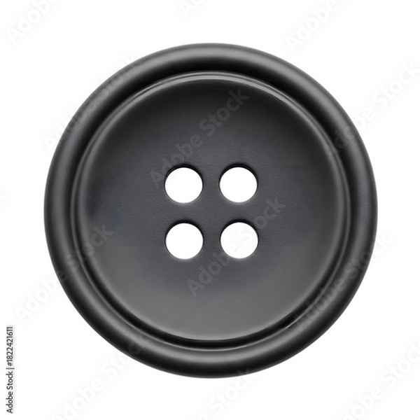 Obraz Close Up of a Single Dark Gray Four- Hole Button on a Black Background clothing sewing isolated on a transparent background