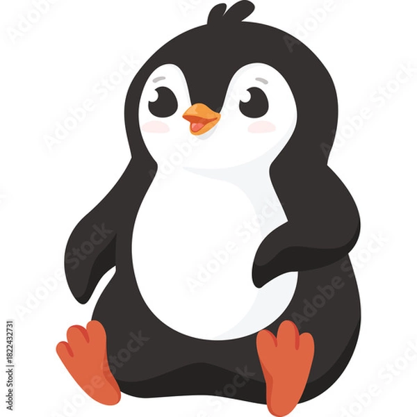 Obraz Cute Cartoon Penguin Sitting Down With A Transparent Background