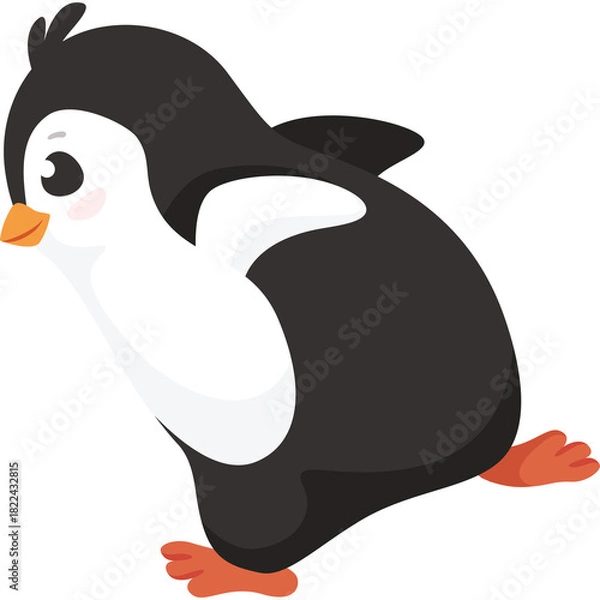 Obraz Adorable Cartoon Penguin Waddle on Transparent Background Cute Baby Bird with Orange Beak and Pink Cheeks Simple Vector Illustration for Childrens Designs