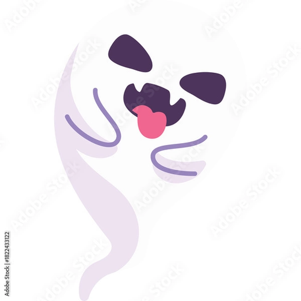 Obraz Cute Cartoon Ghost Character With Big Eyes And Tongue Sticking Out Against White Background