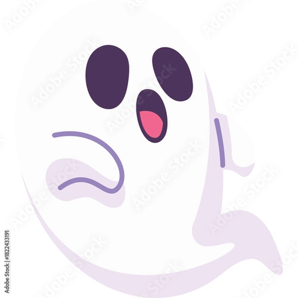 Obraz Cute Cartoon Ghost Character with Open Mouth and Big Eyes Floating Transparent Background Spooky Halloween Spirit Illustration