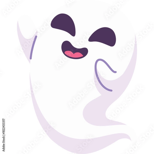 Obraz Cute friendly white ghost waving with a happy expression against a transparent background perfect for Halloween themed designs and digital art with a simple joyful and whimsical aesthetic