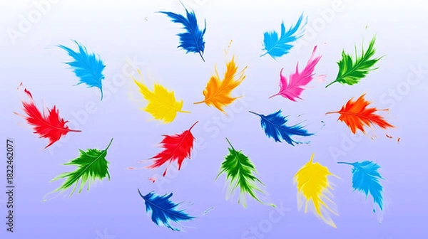 Fototapeta Colorful paint splashes resembling feathers, vibrant artistic design, abstract background
