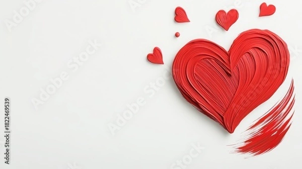 Obraz Illustration of a stylized red heart surrounded by smaller hearts on a light background.