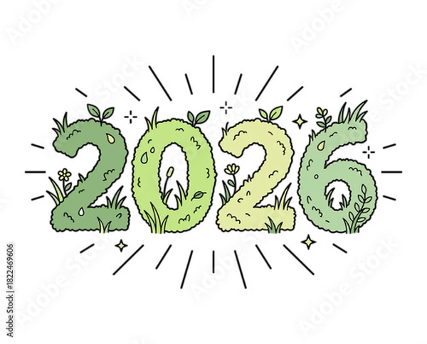 Obraz 2026 typography made of fresh green moss and grass2