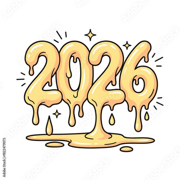 Obraz Liquid melted gold dripping forming the number 2026
