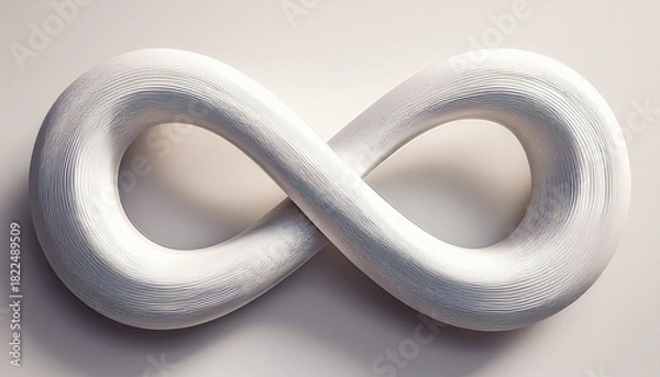 Fototapeta an infinity symbol rendered in white with smooth surfaces and a soft shadow on a white background