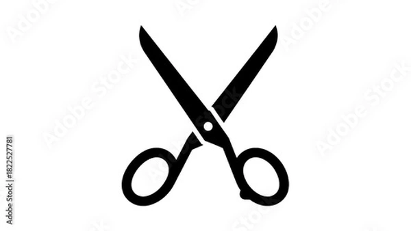 Obraz Vector illustration of black silhouette icon of open scissors for cutting paper or fabric, isolated on transparent background
