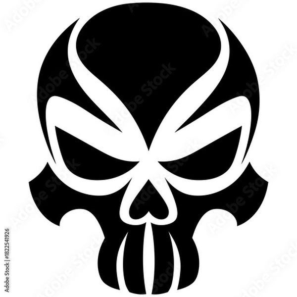 Obraz Vector Art Maori Skull Pattern Black and White Minimalistic Tattoo Emblem Design for Logo