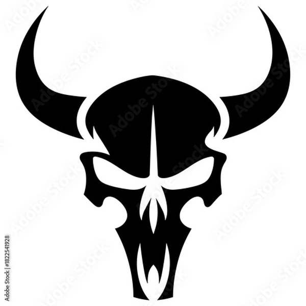 Obraz Vector Art Minimalistic Black and White Totem Skull Illustration for Tattoo Design and Logo