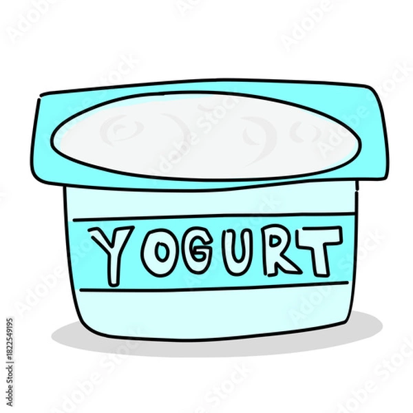 Fototapeta Simple flat illustration of a yogurt container with a spoon, suitable for dairy, food, breakfast, snack, and healthy lifestyle themes
