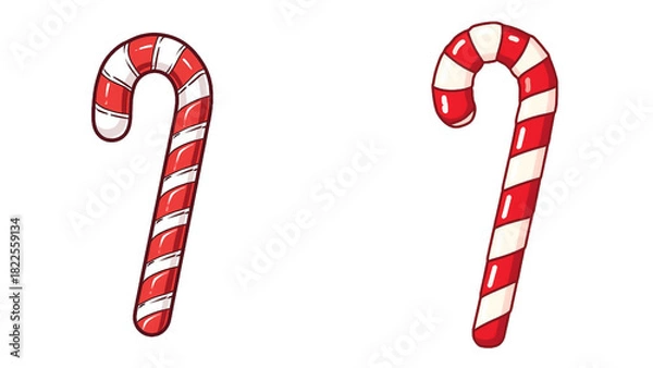 Fototapeta Striped Christmas Candy Cane in Cute Glossy Red and White Decorative Holiday Illustration Style isolated transparent background, editable vector artwork ai illustration file,
