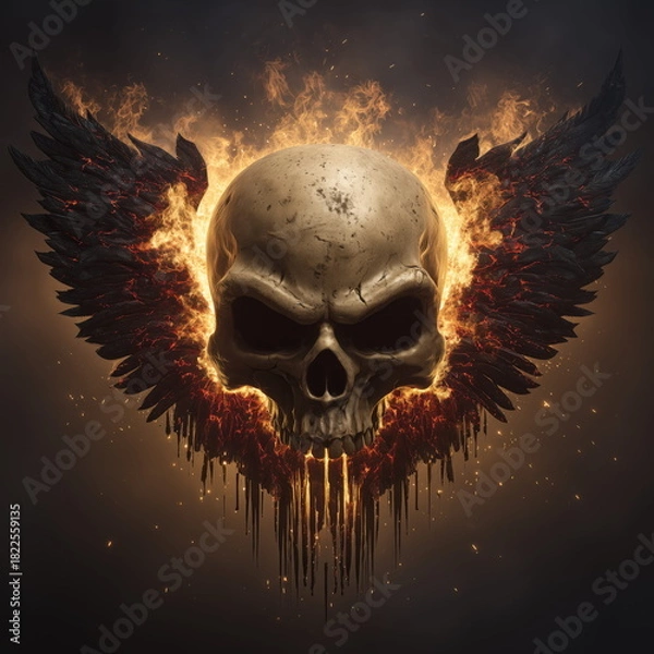 Obraz Wall Art Golden Biker Skull with Molten Lava Wings and Fiery Explosions Epic Background