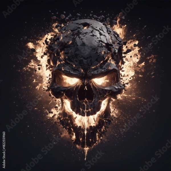 Obraz Wall Art Golden Biker Skull with Exploding Sparks and Fire Background for Epic Decor
