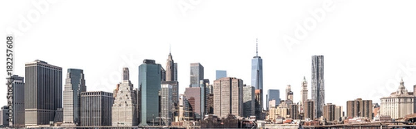 Obraz One World Trade Center i wieżowiec, wieżowiec na Dolnym Manhattanie, Nowy Jork, na białym tle ze ścieżką przycinającą