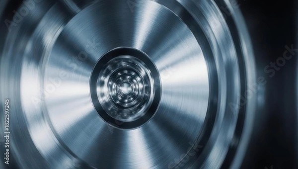 Fototapeta Close-up of a spinning metallic industrial component with intricate details.