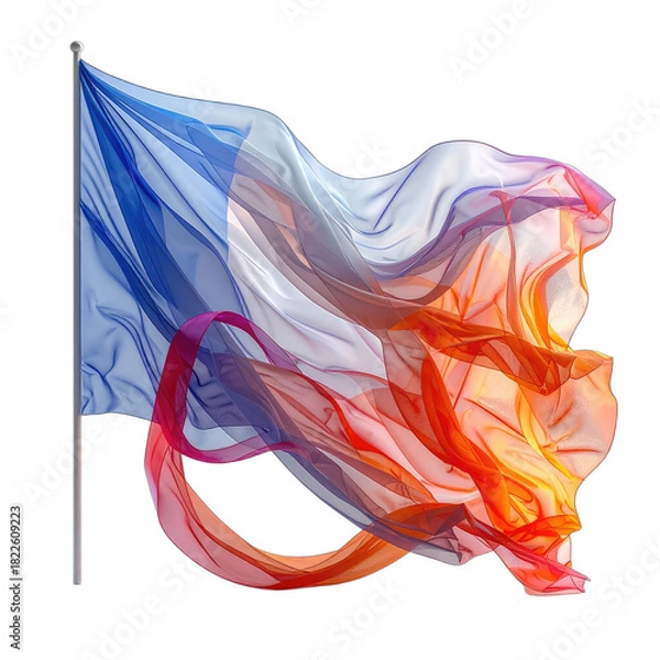 Fototapeta A flowing fabric flag in the colors of the French flag.
