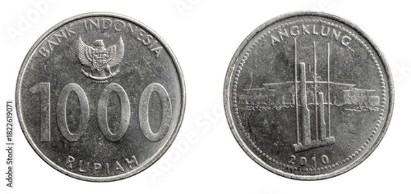 Obraz Indonesia thousand rupiah coin on white isolated background