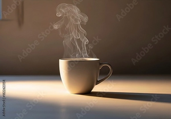 Fototapeta Minimal steaming cup in soft light
