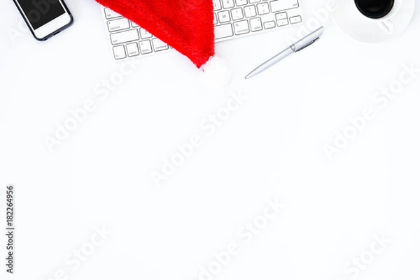 Fototapeta Top view desk of busiess with copy space and christmas festival theme background.