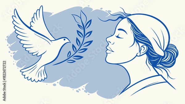 Obraz Vector illustration of a glamour lady model with beautiful face, long hair, and fashion design sketch