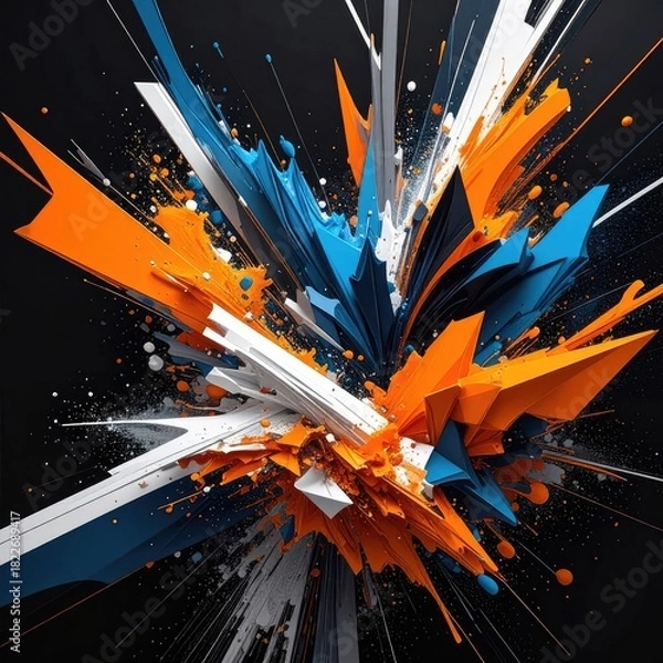 Obraz Dynamic Abstract Explosion: Vibrant Orange and Blue Shatter Effect - Modern Digital Art for Creative Projects