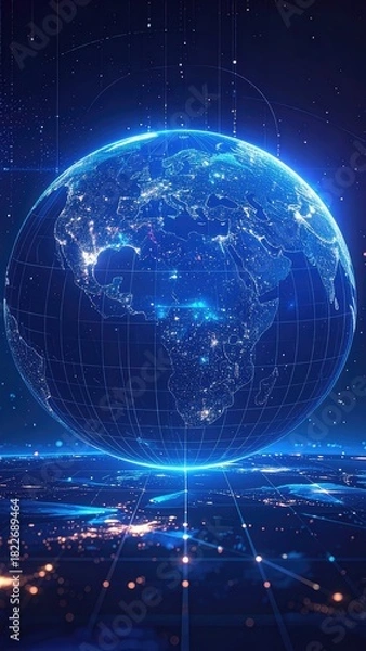 Obraz Digital Earth: Futuristic Global Network with Glowing City Lights - Technology, Connectivity, and the Future of Our Planet