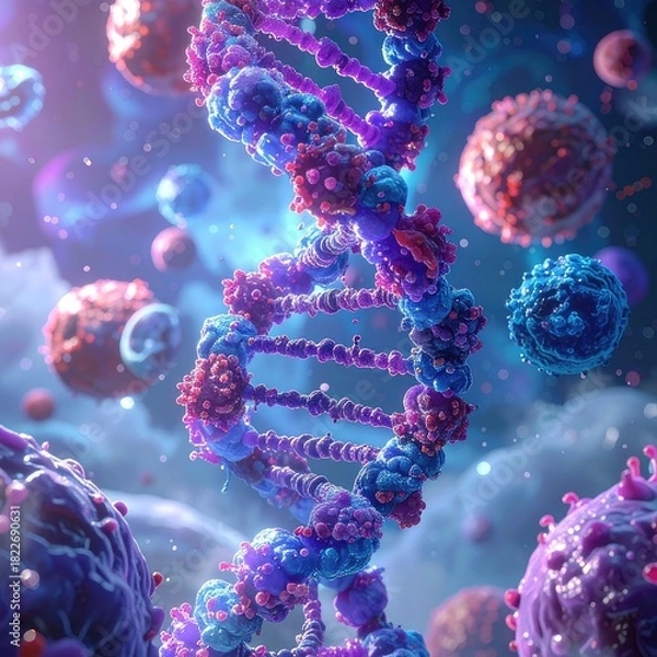 Obraz DNA Helix in Cosmic Nebula: Abstract Science Illustration for Biotechnology, Genetics, and Futuristic Medical Research Concepts