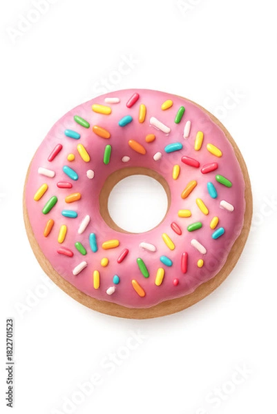 Fototapeta Pink glazed donut with sprinkles isolated on transparent background
