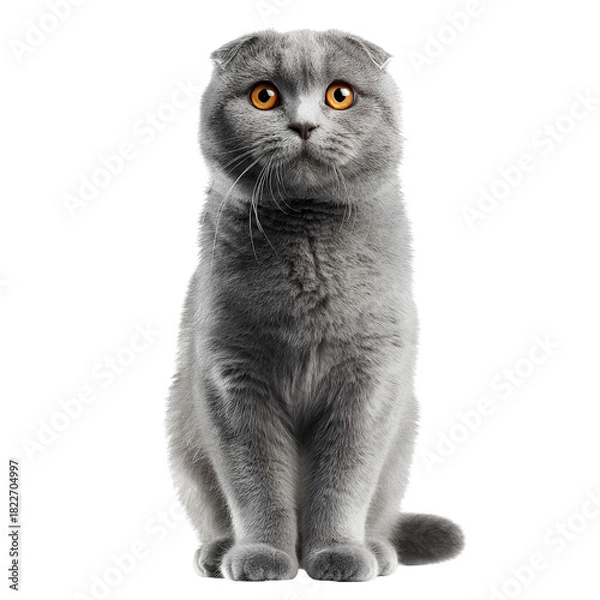 Fototapeta Scottish Fold Cat Sitting with Round Amber Eyes on Transparent Background
