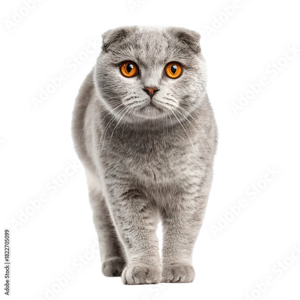 Fototapeta Scottish Fold Cat Sitting with Round Amber Eyes on Transparent Background