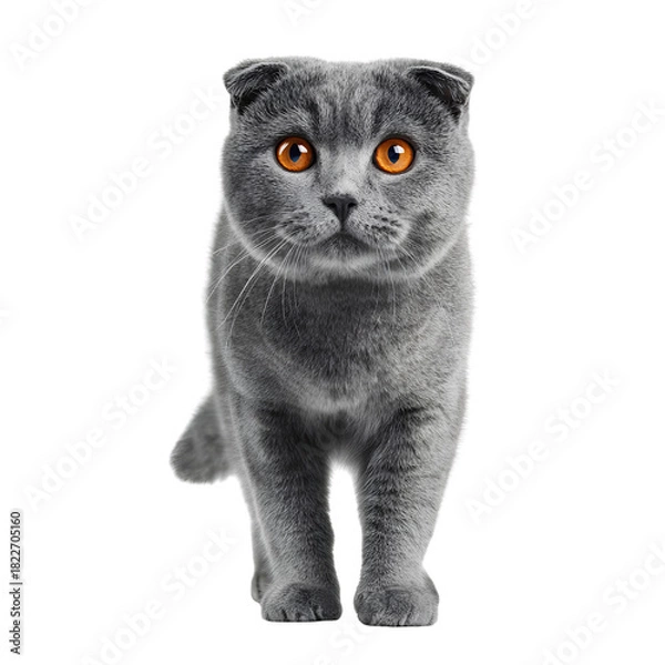 Fototapeta Scottish Fold Cat Sitting with Round Amber Eyes on Transparent Background