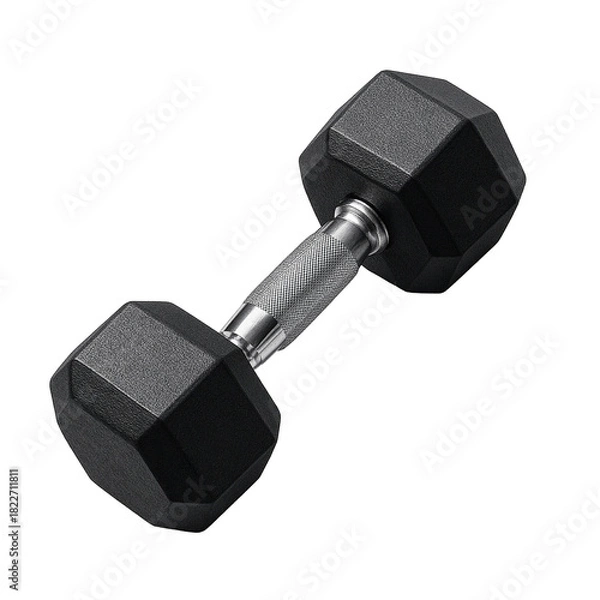 Fototapeta Black hexagonal gym dumbbell isolated on transparent background