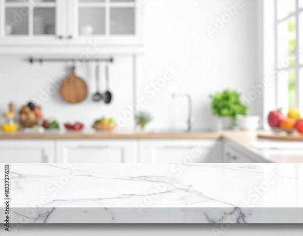 Obraz White Kitchen Slab, Softly Lit Backdrop.