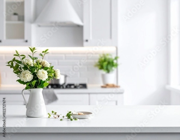 Obraz Foreground Clarity White Counter, Kitchen Blur.