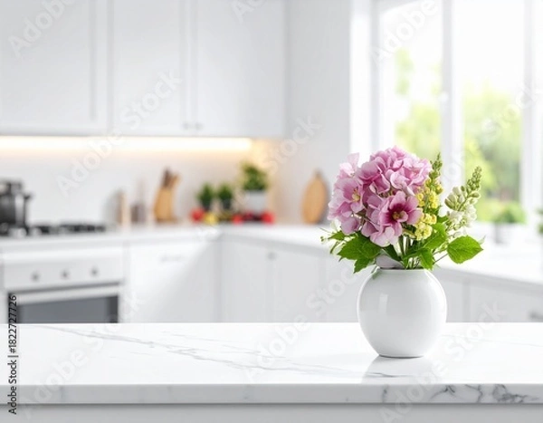 Obraz Focus Stack White Counter, Seamless Kitchen Blur.