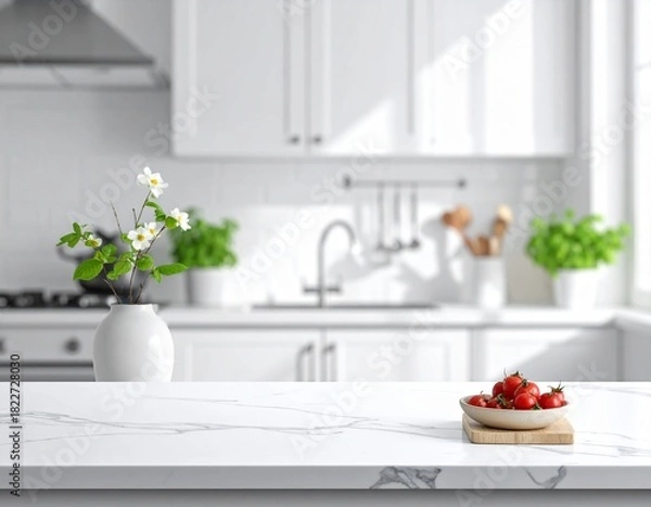 Obraz Pure White Surface, Home Kitchen Activity Blur.