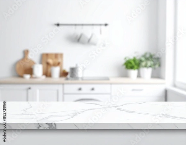 Obraz Bright White Quartz, Blurred Kitchen Environment.